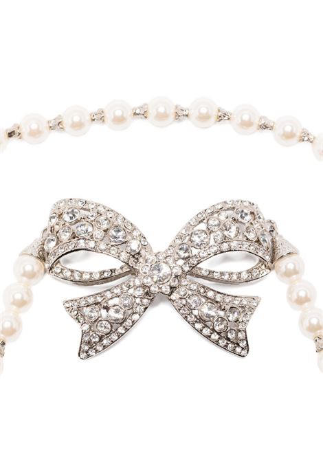 White and silver pearl necklace with crystal bow embellishment Alessandra rich - women ALESSANDRA RICH | FABA3301J00340001
